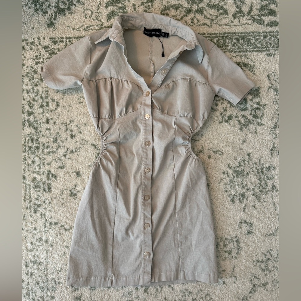 Pretty Little Thing Ruched Waist Button-Up Dress with Cutouts